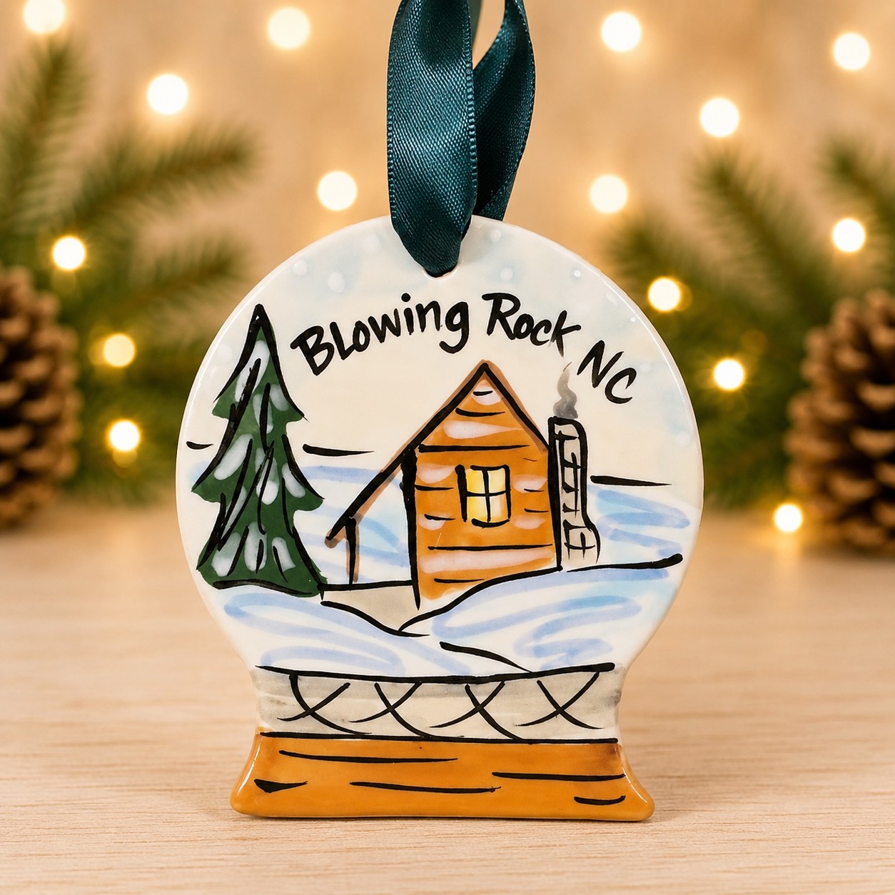 Blowing Rock Cabin Snowglobe Ornament